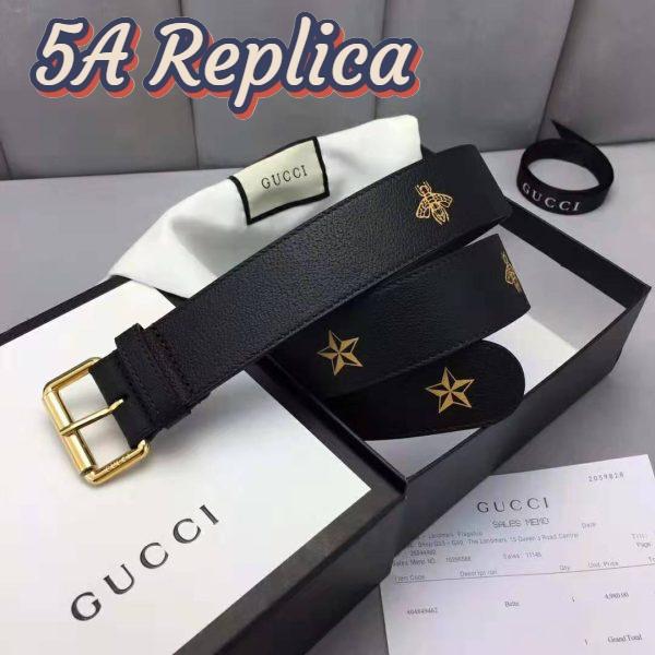 Replica Gucci Unisex Belt with Bees and Stars Bet in Black Metal-Free Tanned Leather 4