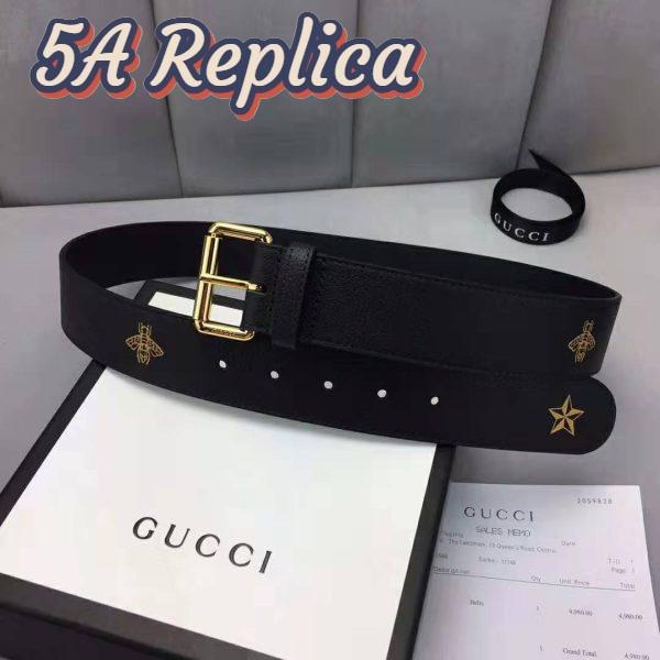 Replica Gucci Unisex Belt with Bees and Stars Bet in Black Metal-Free Tanned Leather 5