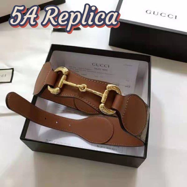 Replica Gucci Unisex Belt with Leather and Horsebit 4 cm Width Beige GG Supreme Canvas 3