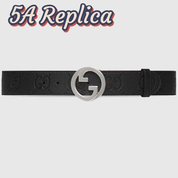 Replica Gucci Unisex Blondie Wide Belt Black Maxi GG Leather G Buckle 4 CM Width