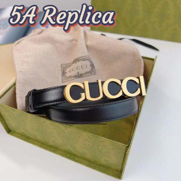 Replica Gucci Unisex Buckle Thin Belt Black Leather Gold-Toned Hardware 2 CM Width 2