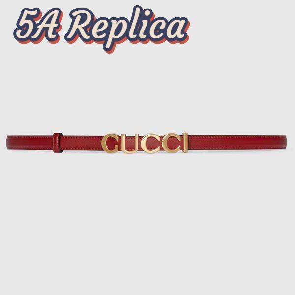 Replica Gucci Unisex Buckle Thin Belt Red Leather Gold-Toned Hardware 1.5 CM Width