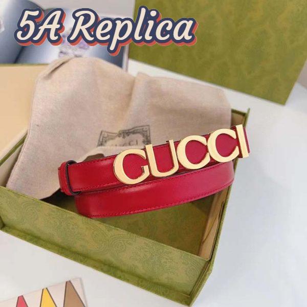 Replica Gucci Unisex Buckle Thin Belt Red Leather Gold-Toned Hardware 1.5 CM Width 3