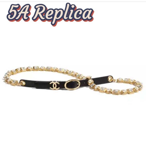 Replica Chanel Women Gold-Tone Glass Pearls Gold & Crystal Belt