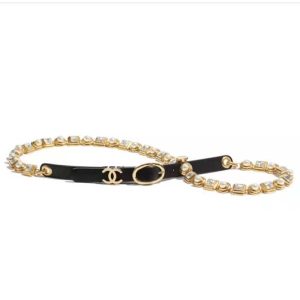 Replica Chanel Women Gold-Tone Glass Pearls Gold & Crystal Belt 2