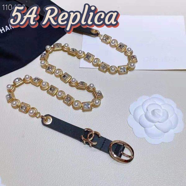 Replica Chanel Women Gold-Tone Glass Pearls Gold & Crystal Belt 4