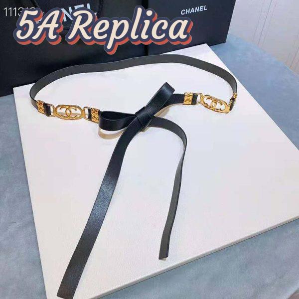 Replica Chanel Women Lambskin & Gold Metal Black Belt 4