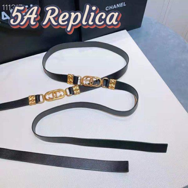 Replica Chanel Women Lambskin & Gold Metal Black Belt 5