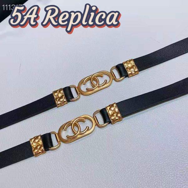 Replica Chanel Women Lambskin & Gold Metal Black Belt 6
