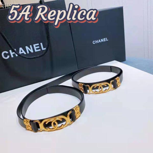 Replica Chanel Women Lambskin & Gold Metal Black Belt 7