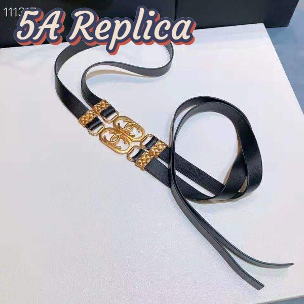 Replica Chanel Women Lambskin & Gold Metal Black Belt 8