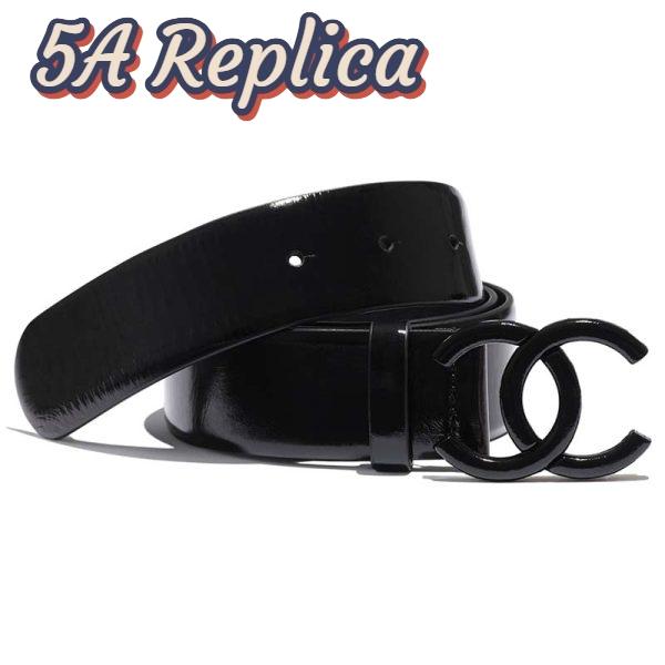 Replica Chanel Women Lambskin & Black-Tone Metal Belt-Black