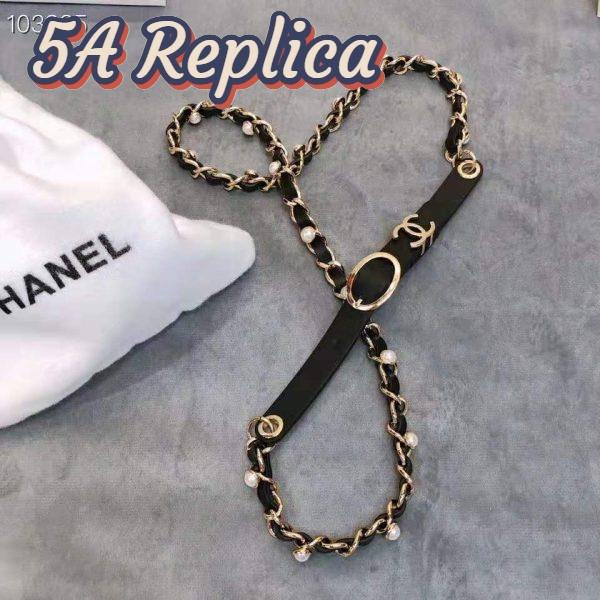 Replica Chanel Women Lambskin Gold-Tone Metal & Glass Pearls Belt-Black 3