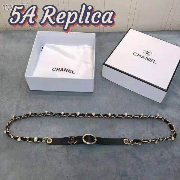 Replica Chanel Women Lambskin Gold-Tone Metal & Glass Pearls Belt-Black 4