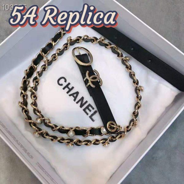 Replica Chanel Women Lambskin Gold-Tone Metal & Glass Pearls Belt-Black 5