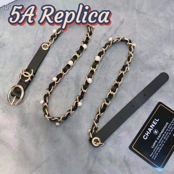 Replica Chanel Women Lambskin Gold-Tone Metal & Glass Pearls Belt-Black 6