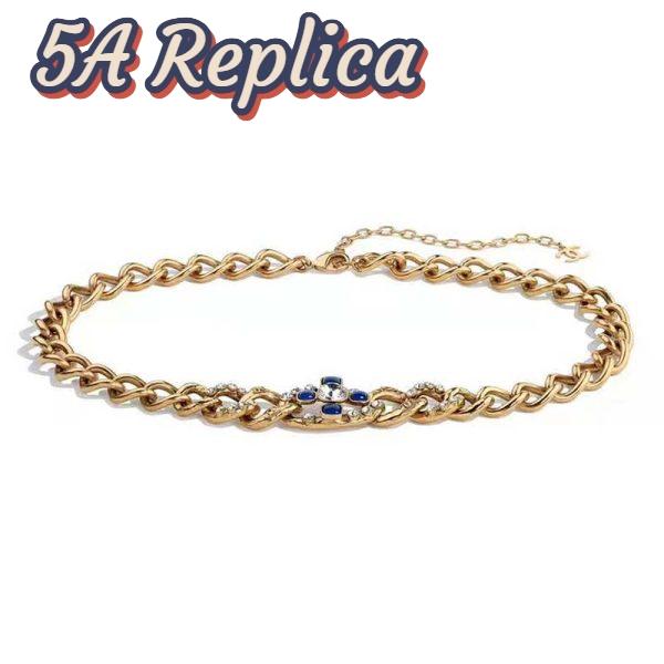 Replica Chanel Women Metal & Glass Strass Gold Blue & Crystal Belt