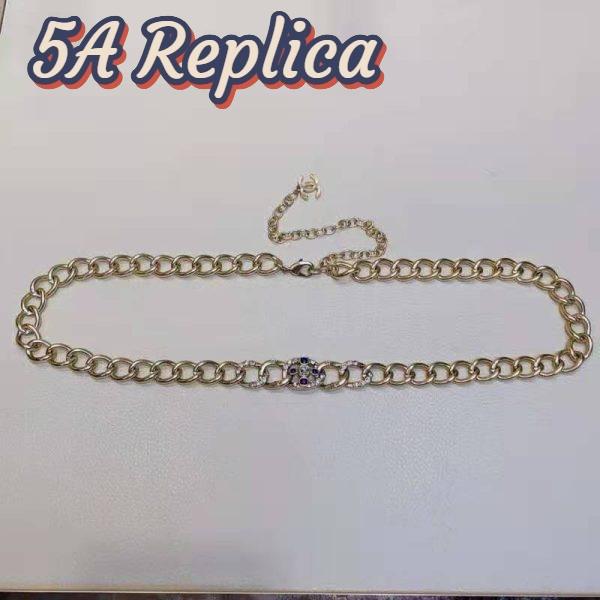 Replica Chanel Women Metal & Glass Strass Gold Blue & Crystal Belt 4