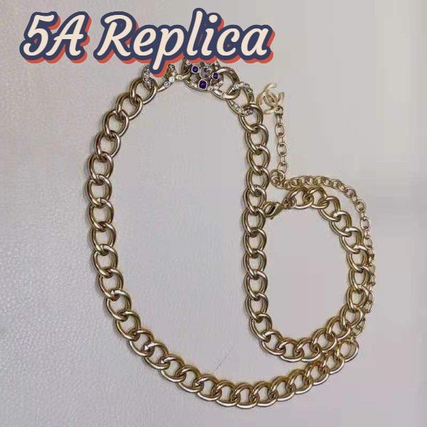 Replica Chanel Women Metal & Glass Strass Gold Blue & Crystal Belt 6