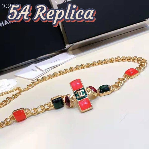 Replica Chanel Women Metal & Resin Gold Green Burgundy & Pink Belt 4