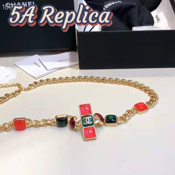 Replica Chanel Women Metal & Resin Gold Green Burgundy & Pink Belt 5