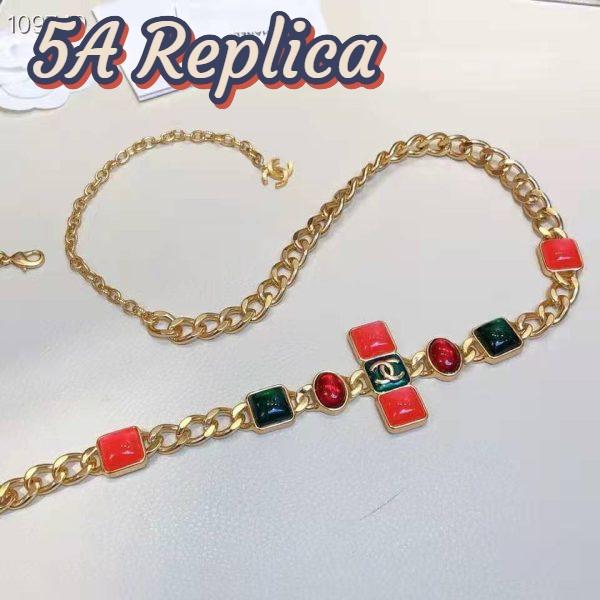 Replica Chanel Women Metal & Resin Gold Green Burgundy & Pink Belt 6