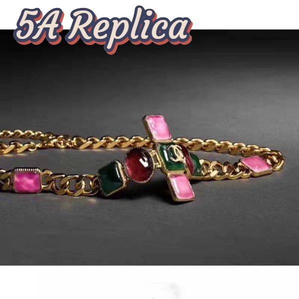 Replica Chanel Women Metal & Resin Gold Green Burgundy & Pink Belt 8