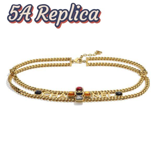 Replica Chanel Women Metal & Natural Stones Gold Blue Red & Orange Belt
