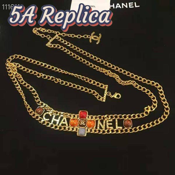 Replica Chanel Women Metal & Natural Stones Gold Blue Red & Orange Belt 4