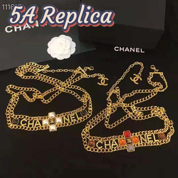 Replica Chanel Women Metal & Natural Stones Gold Blue Red & Orange Belt 5