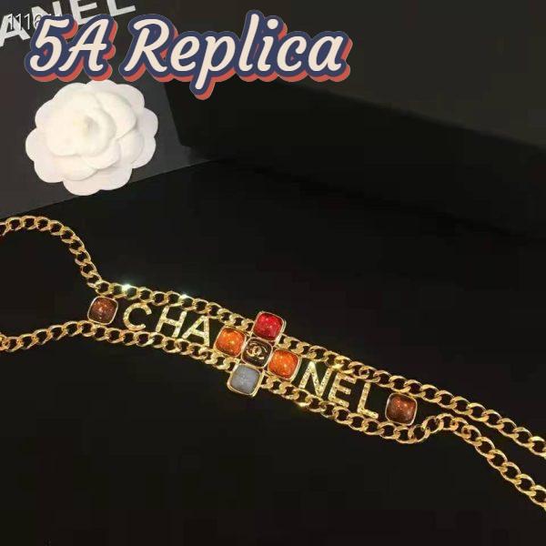 Replica Chanel Women Metal & Natural Stones Gold Blue Red & Orange Belt 6