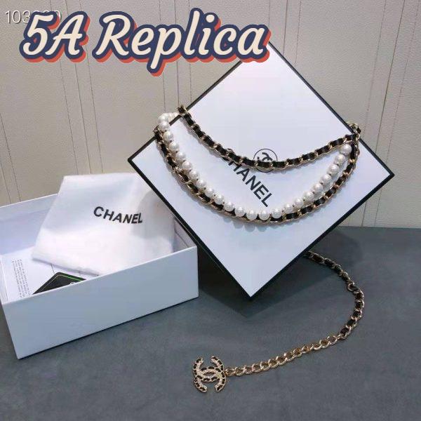 Replica Chanel Women Metal Glass Pearls Lambskin & Strass Belt-Black 4