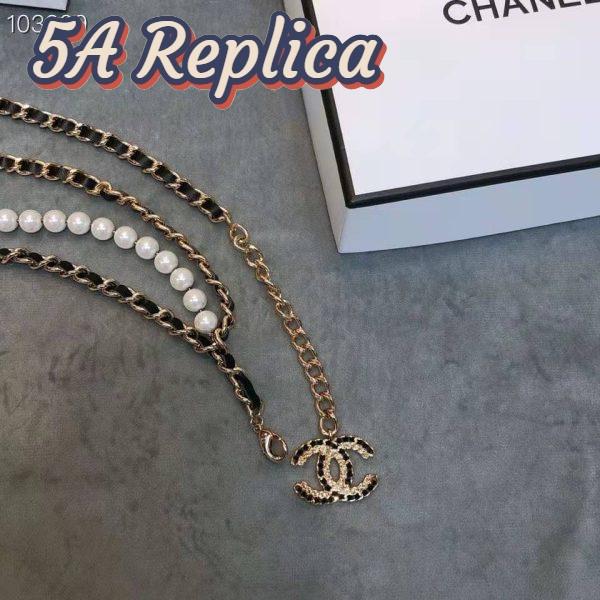 Replica Chanel Women Metal Glass Pearls Lambskin & Strass Belt-Black 7
