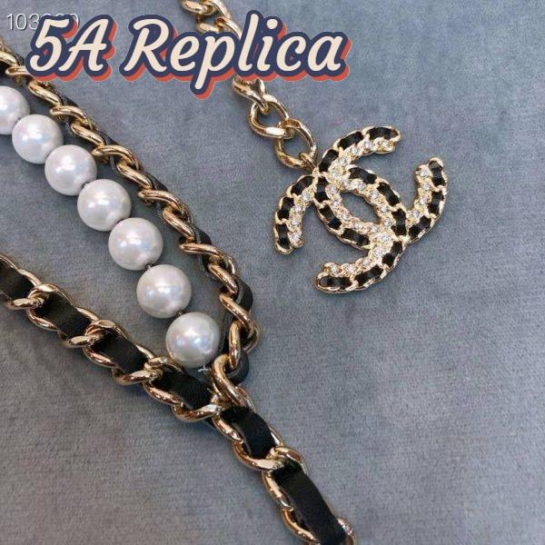 Replica Chanel Women Metal Glass Pearls Lambskin & Strass Belt-Black 8