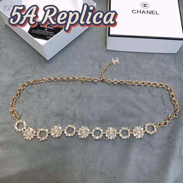 Replica Chanel Women Metal Glass Pearls Strass & Resin Belt-Gold 3