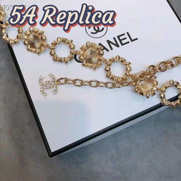 Replica Chanel Women Metal Glass Pearls Strass & Resin Belt-Gold 5