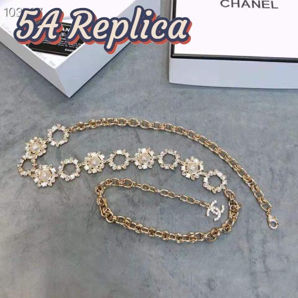 Replica Chanel Women Metal Glass Pearls Strass & Resin Belt-Gold 6
