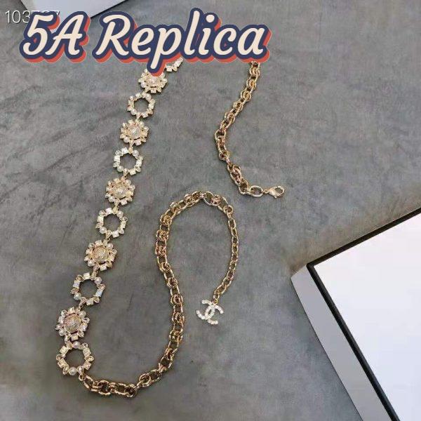 Replica Chanel Women Metal Glass Pearls Strass & Resin Belt-Gold 7