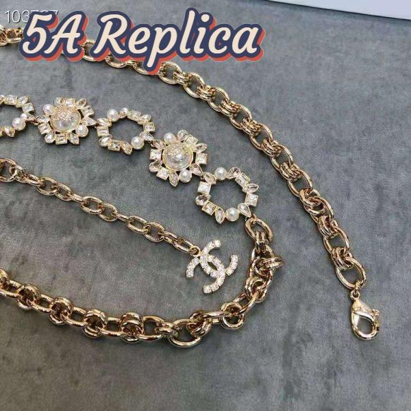 Replica Chanel Women Metal Glass Pearls Strass & Resin Belt-Gold 8