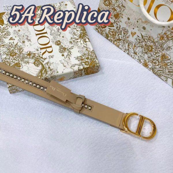 Replica Dior CD Women 30 Montaigne Belt Aesthetic Beige Smooth Calfskin White Glass Pearls 25 MM Width 5