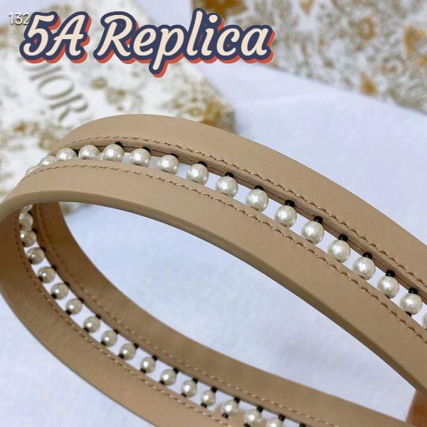 Replica Dior CD Women 30 Montaigne Belt Aesthetic Beige Smooth Calfskin White Glass Pearls 25 MM Width 9
