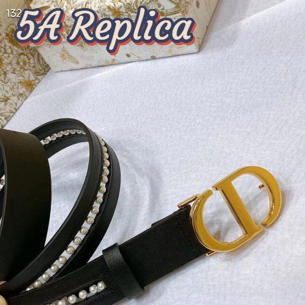 Replica Dior CD Women 30 Montaigne Belt Aesthetic Black Smooth Calfskin White Glass Pearls 25 MM Width 4