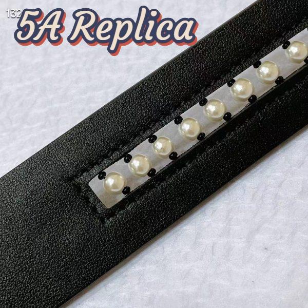 Replica Dior CD Women 30 Montaigne Belt Aesthetic Black Smooth Calfskin White Glass Pearls 25 MM Width 5
