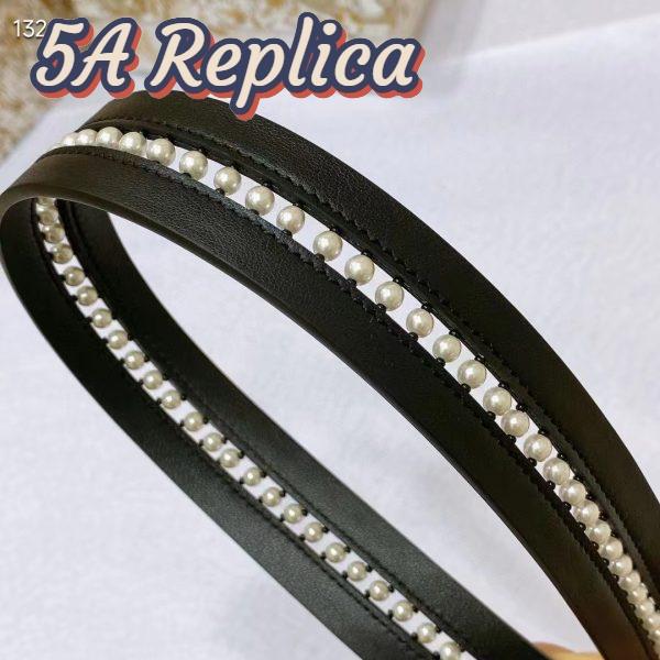 Replica Dior CD Women 30 Montaigne Belt Aesthetic Black Smooth Calfskin White Glass Pearls 25 MM Width 6