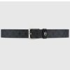 Replica Gucci GG Unisex Belt Interlockig G Grey Black GG Supreme Canvas Leather Square Buckle 12