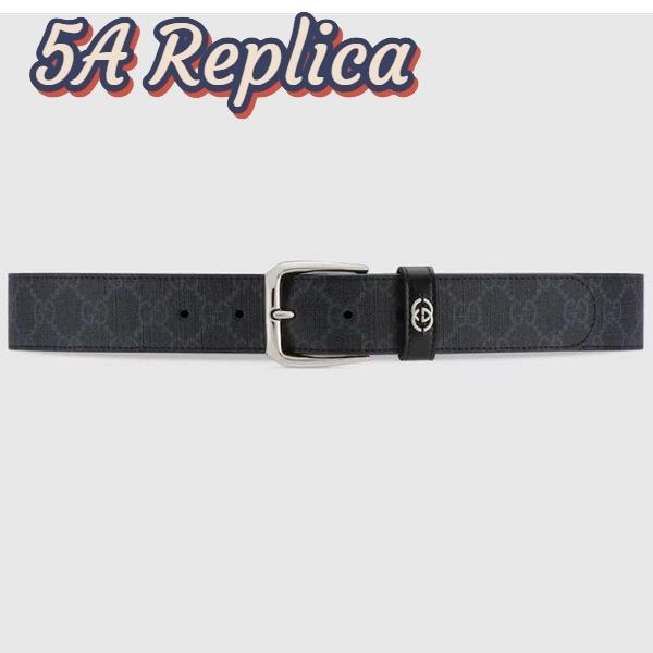 Replica Gucci GG Unisex Belt Interlockig G Black GG Supreme Canvas Leather Square Buckle