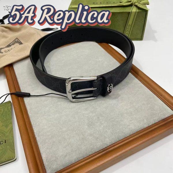 Replica Gucci GG Unisex Belt Interlockig G Black GG Supreme Canvas Leather Square Buckle 3