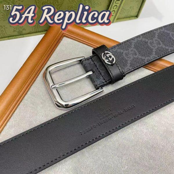 Replica Gucci GG Unisex Belt Interlockig G Black GG Supreme Canvas Leather Square Buckle 6