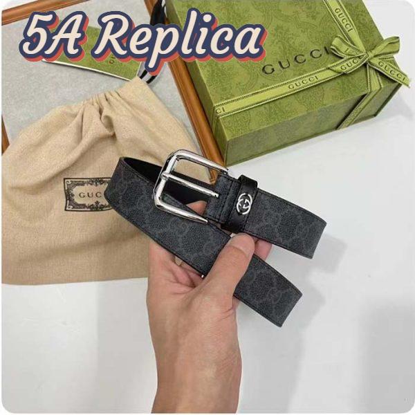 Replica Gucci GG Unisex Belt Interlockig G Black GG Supreme Canvas Leather Square Buckle 12