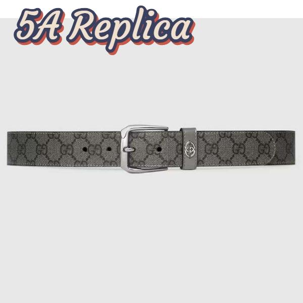 Replica Gucci GG Unisex Belt Interlockig G Grey Black GG Supreme Canvas Leather Square Buckle 2